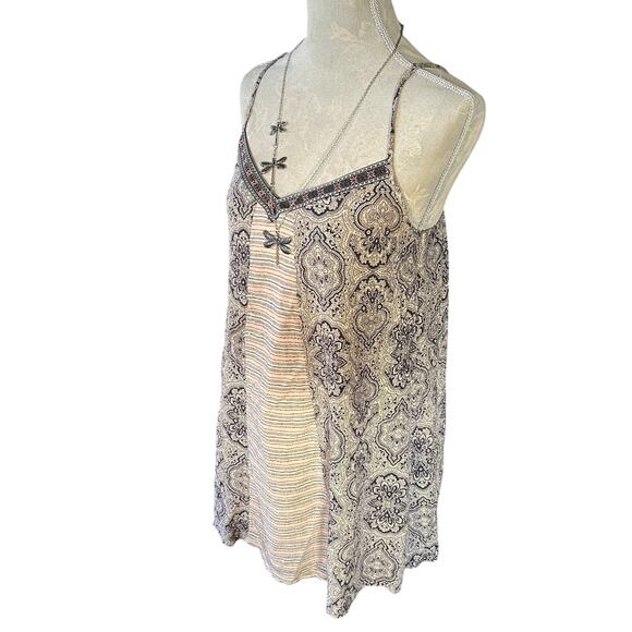 Anthro Cottagecore Fairy Patchwork Mini Dress – Boho Paisley Striped Slip Tunic - Picture 3 of 5